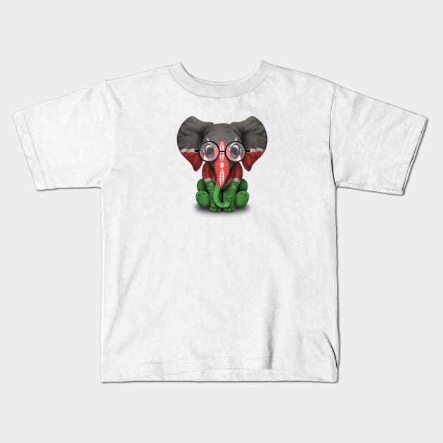 Baby Elephant with Glasses and Kenyan Flag Kids T-Shirt by jeffbartels